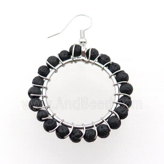 Black Lava Copper Hook Earring Wire Wrapped Platinum Plated