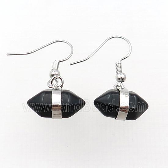 Black Onyx Agate Copper Hook Earring Bullet Platinum Plated