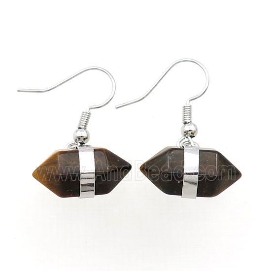 Tiger Eye Stone Copper Hook Earring Bullet Platinum Plated