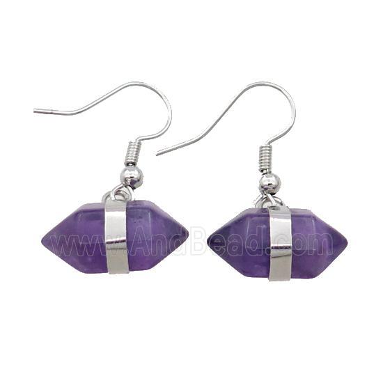 Purple Amethyst Copper Hook Earring Bullet Platinum Plated