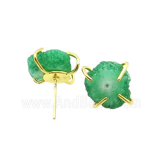 Green Quartz Druzy Copper Stud Earring Gold Plated