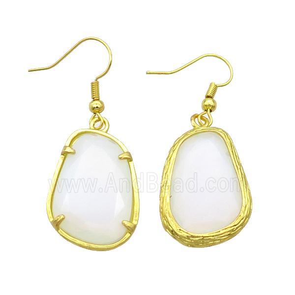 White Opalite Copper Hook Earring Gold Plated