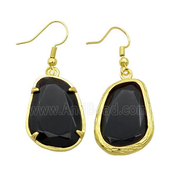 Black Onyx Agate Copper Hook Earring Gold Plated