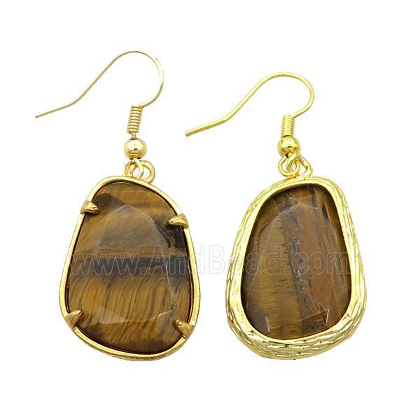 Tiger Eye Stone Copper Hook Earring Gold Plated