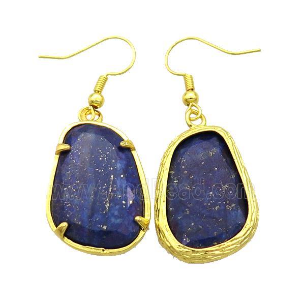 Blue Lapis Lazuli Copper Hook Earring Gold Plated