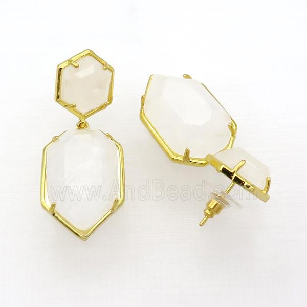 White Crystal Quartz Copper Stud Earring Gold Plated