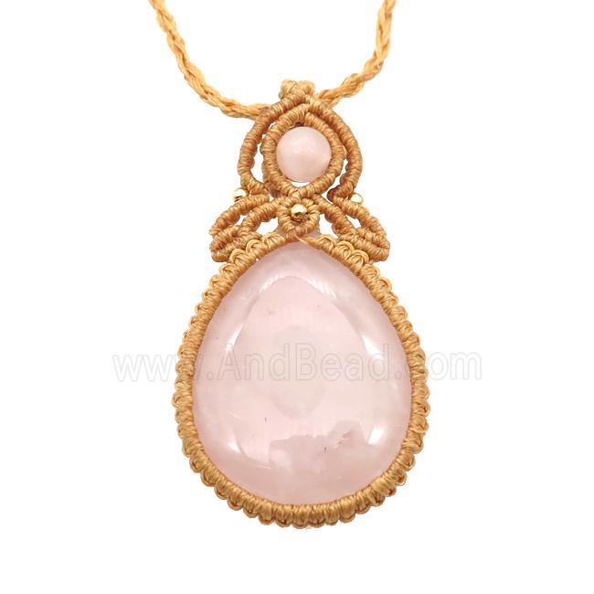 Pink Rose Quartz Macrame Necklace