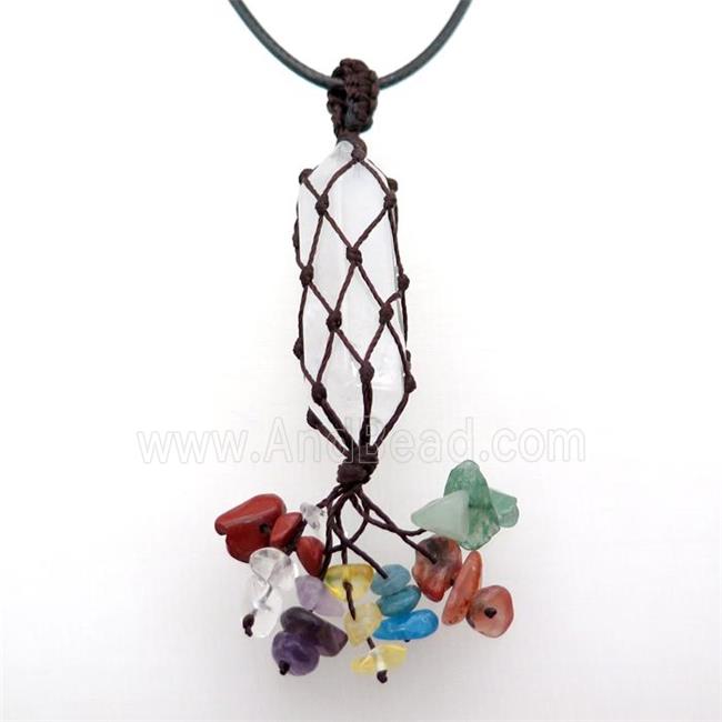 Clear Quartz Stick Necklace Gemstone Chakra Wire Wrapped