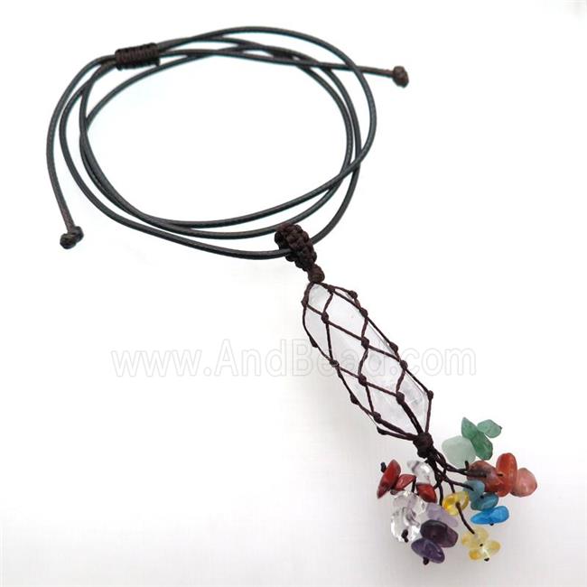 Clear Quartz Stick Necklace Gemstone Chakra Wire Wrapped