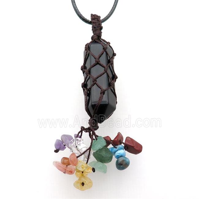 Black Onyx Agate Stick Necklace Gemstone Chakra Wire Wrapped
