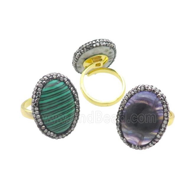 Mixed Gemstone Copper Ring Pave Rhinestone Adjustable Gold Plated