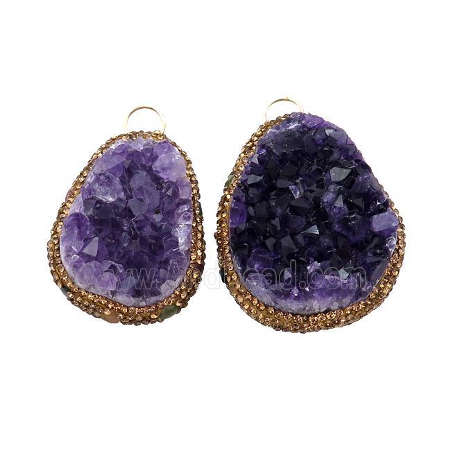Amethyst Druzy Pendant Freeform Pave Rhinestone