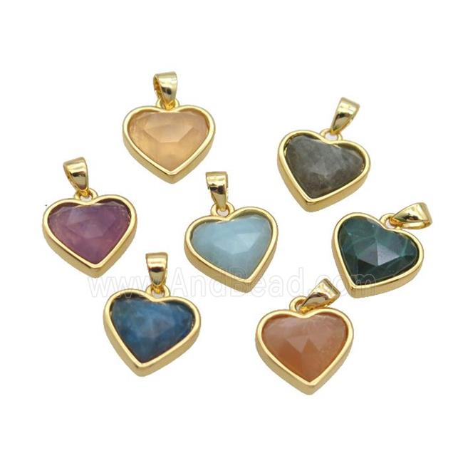 Mixed Gemstone Heart Pendant Gold Plated