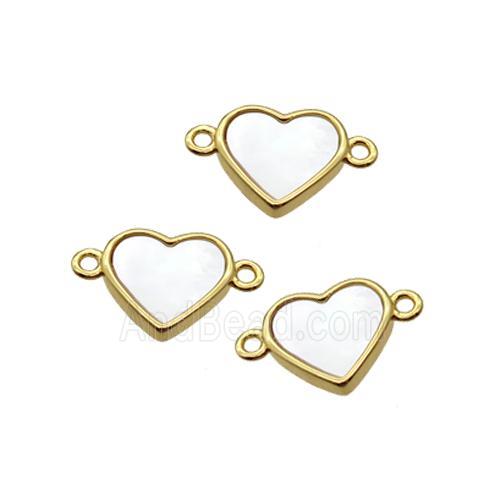 White Pearlized Shell Heart Connector Gold Plated