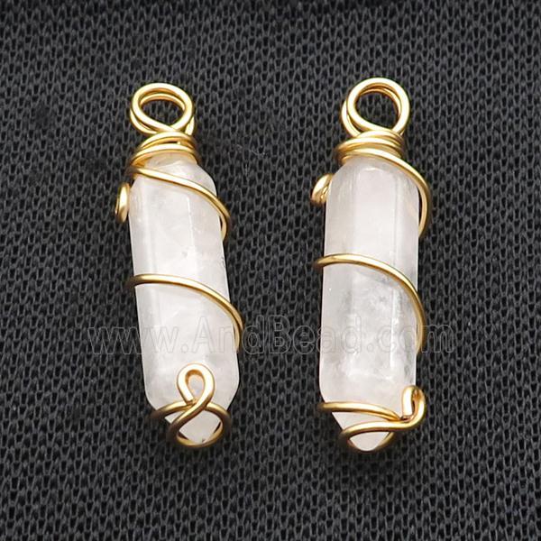 White Crystal Quartz Prism Pendant Wire Wrapped