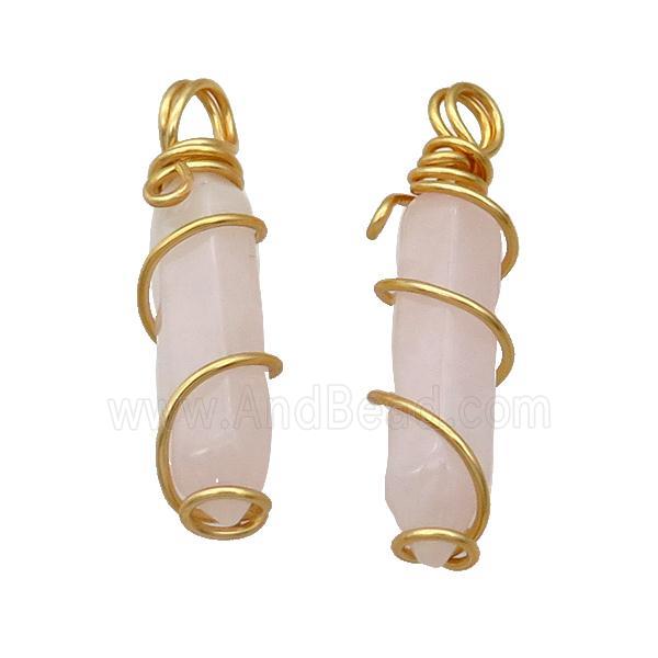 Pink Rose Quartz Prism Pendant Wire Wrapped