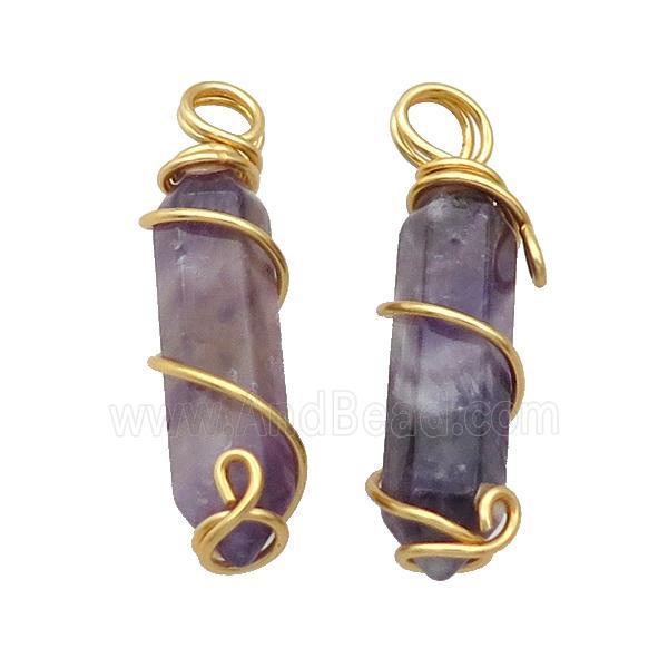 Purple Amethyst Prism Pendant Wire Wrapped