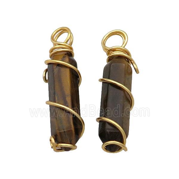 Tiger Eye Stone Prism Pendant Wire Wrapped