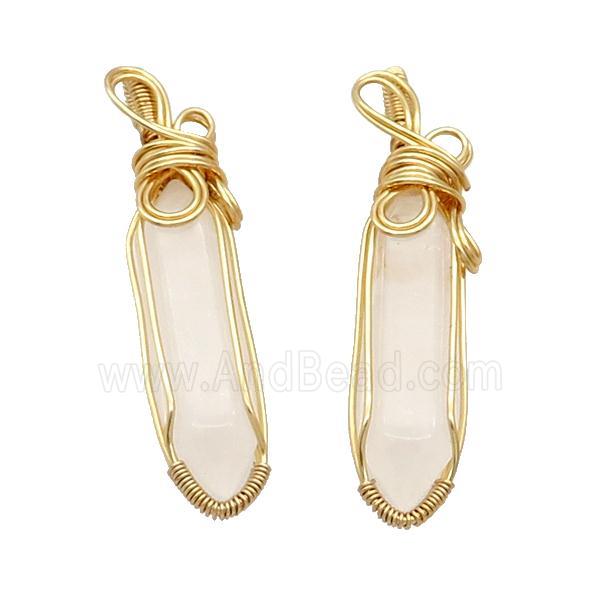 White Crystal Quartz Prism Pendant Wire Wrapped