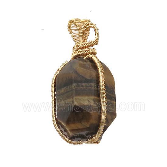 Tiger Eye Stone Pendant Freeform Wire Wrapped