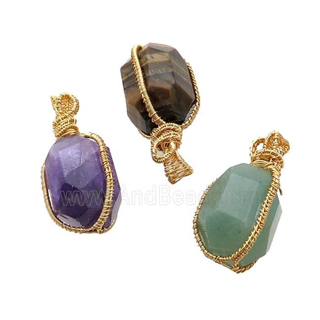 Mix Gemstone Pendant Freeform Wire Wrapped