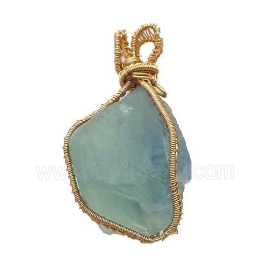 Green Fluorite Nugget Pendant Freeform Wire Wrapped