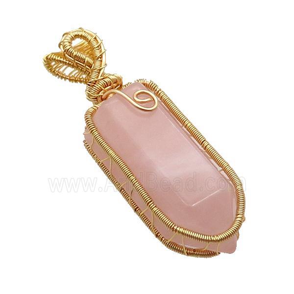 Pink Rose Quartz Bullet Pendant Wire Wrapped