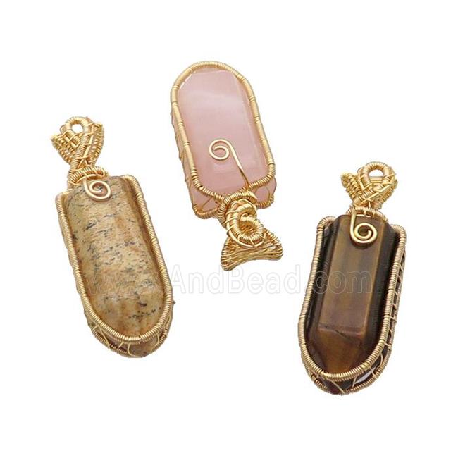 Mix Gemstone Bullet Pendant Wire Wrapped