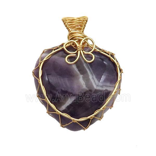Purple Amethyst Heart Pendant Wire Wrapped