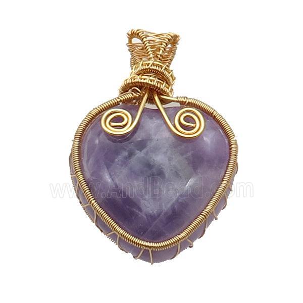Purple Amethyst Heart Pendant Wire Wrapped