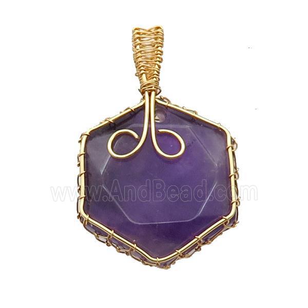 Purple Amethyst Hexagon Pendant Wire Wrapped