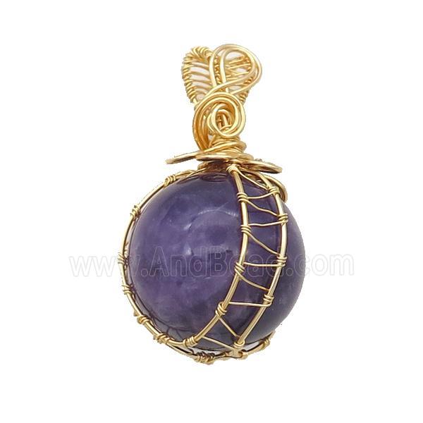 Purple Amethyst Pendant Round Wire Wrapped