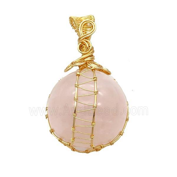 Pink Rose Quartz Pendant Round Wire Wrapped
