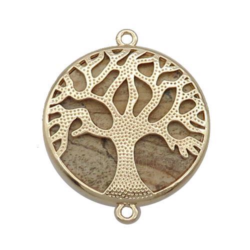 Picture Jasper Copper Connector Tree Of Life Circle Gold Plated