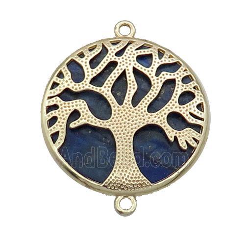 Blue Lapis Copper Connector Tree Of Life Circle Gold Plated