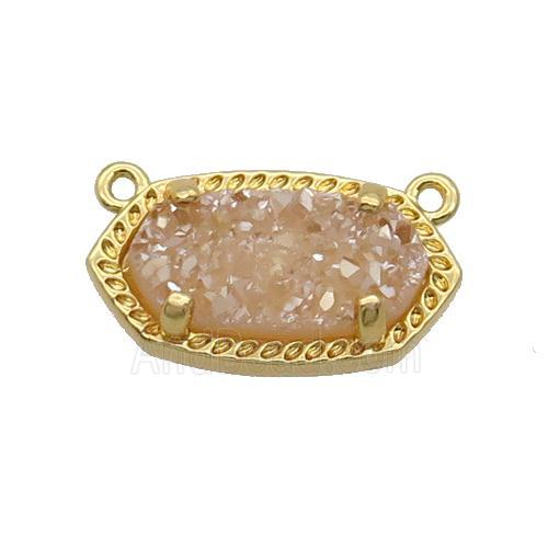 Champagme Quartz Druzy Oval Pendant Gold Plated