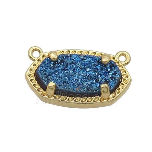 Blue Quartz Druzy Oval Pendant Gold Plated