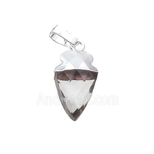 Clear Crystal Glass Arrowhead Pendant Silver Plated