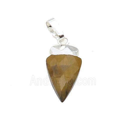Tiger Eye Stone Arrowhead Pendant Silver Plated