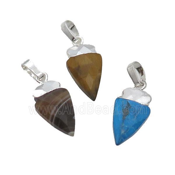 Mix Gemstone Arrowhead Pendant Silver Plated