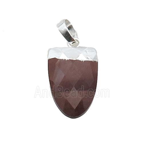 Red Tiger Eye Stone Tongue Pendant Silver Plated