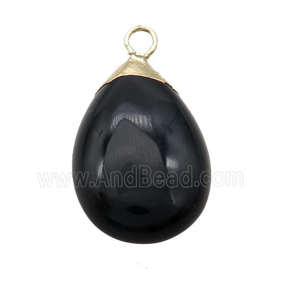 Black Onyx Agate Teardrop Pendant Gold Plated