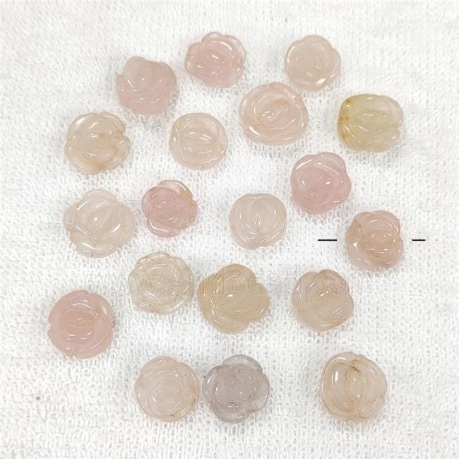 Pink Rose Quartz Flower Beads Carved
