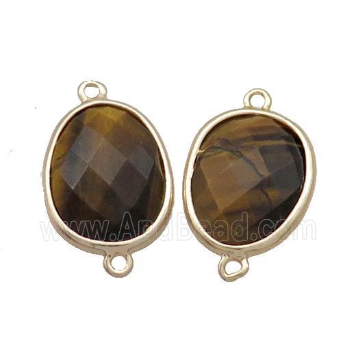 Natural Tiger Eye Stone Connector Yellow Faceted Oval Gold Plated