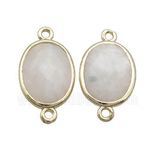White Moonstone Connector Faceted Oval Gold Plated