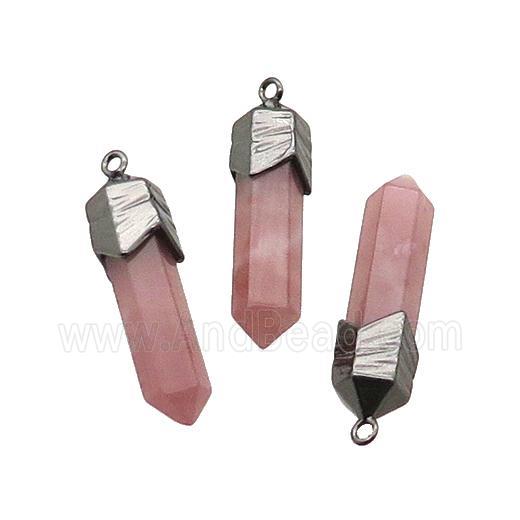 Synthetic Pink Watermelon Quartz Bullet Pendant Black Plated