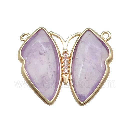 Purple Amethyst Butterfly Pendant With 2loops Copper Gold Plated