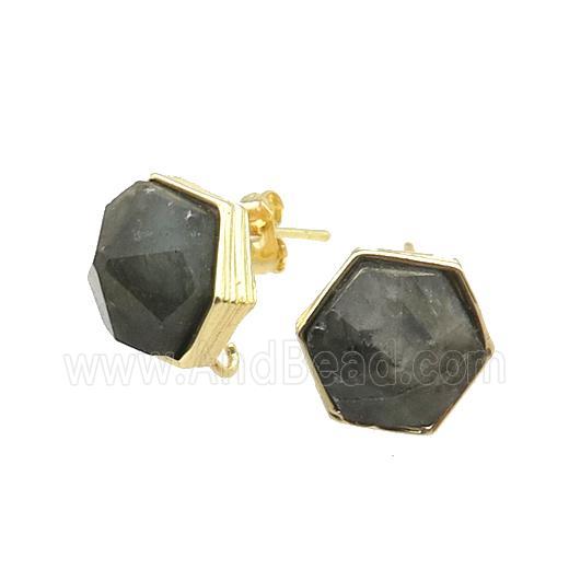 Labradorite Hexagon Stud Earring Copper Gold Plated