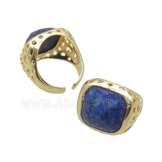 Blue Lapis Ring Square Copper Gold Plated