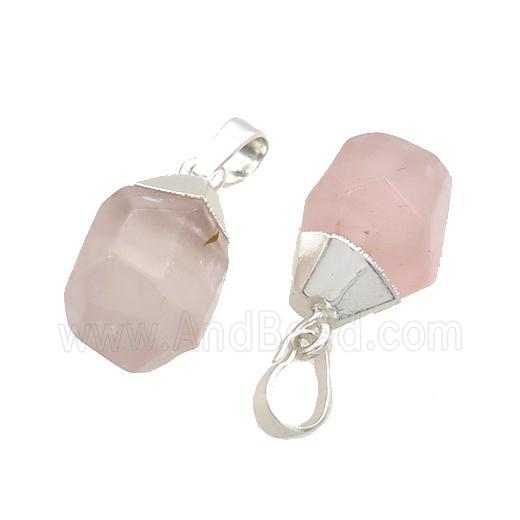 Pink Rose Quartz Pendant Faceted Teardrop Silver Plated